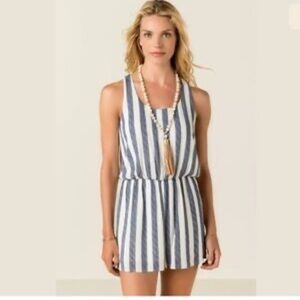 Everly for Francesca’s Blue and White striped high rise romper - small